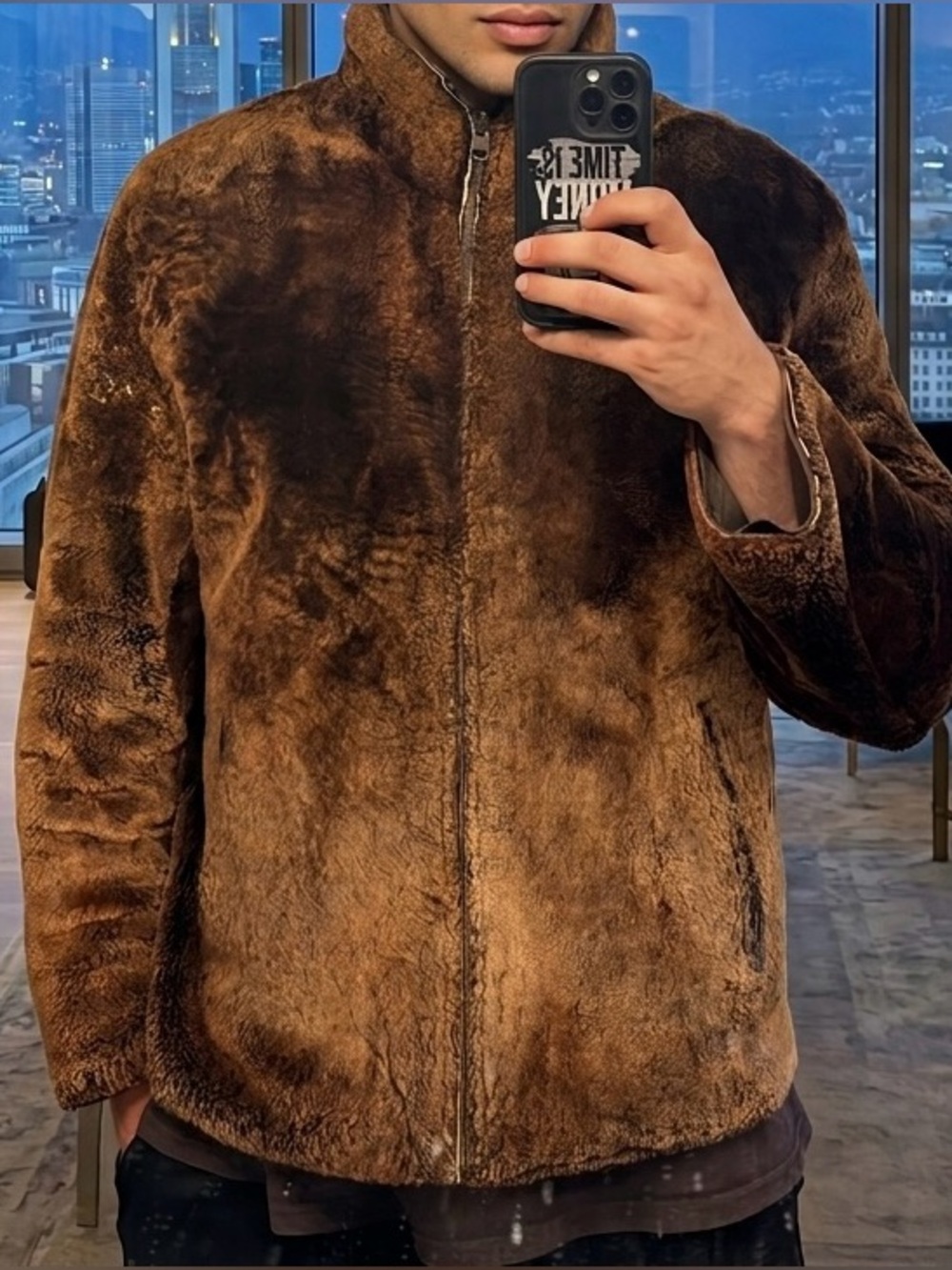 Vintage Reversible Leather & Shearling Faux Fur Jacket Brown Coat